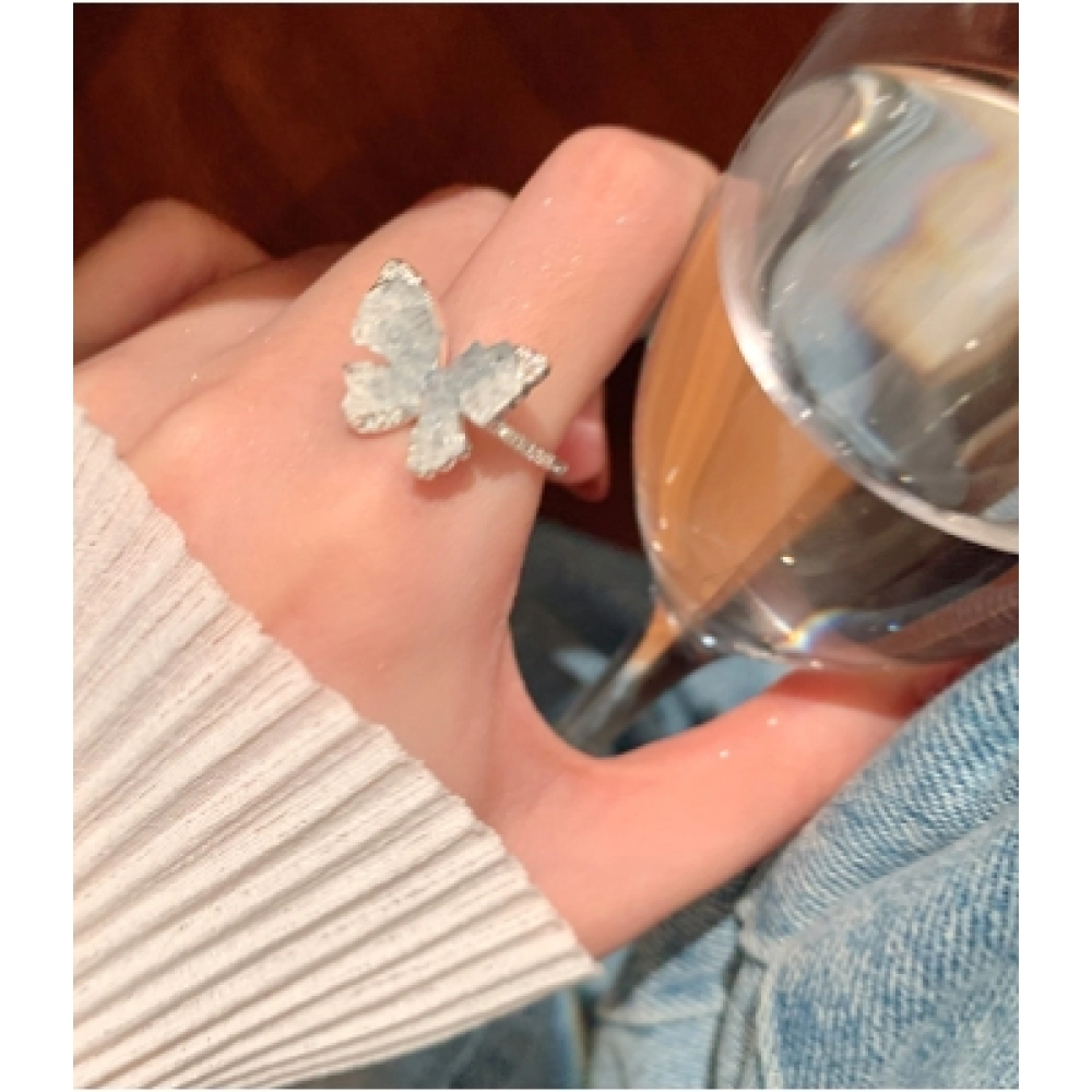 Resort style gradient artificial blue crystal butterfly ring ins simple and high-end ring super fairy princess style bracelet